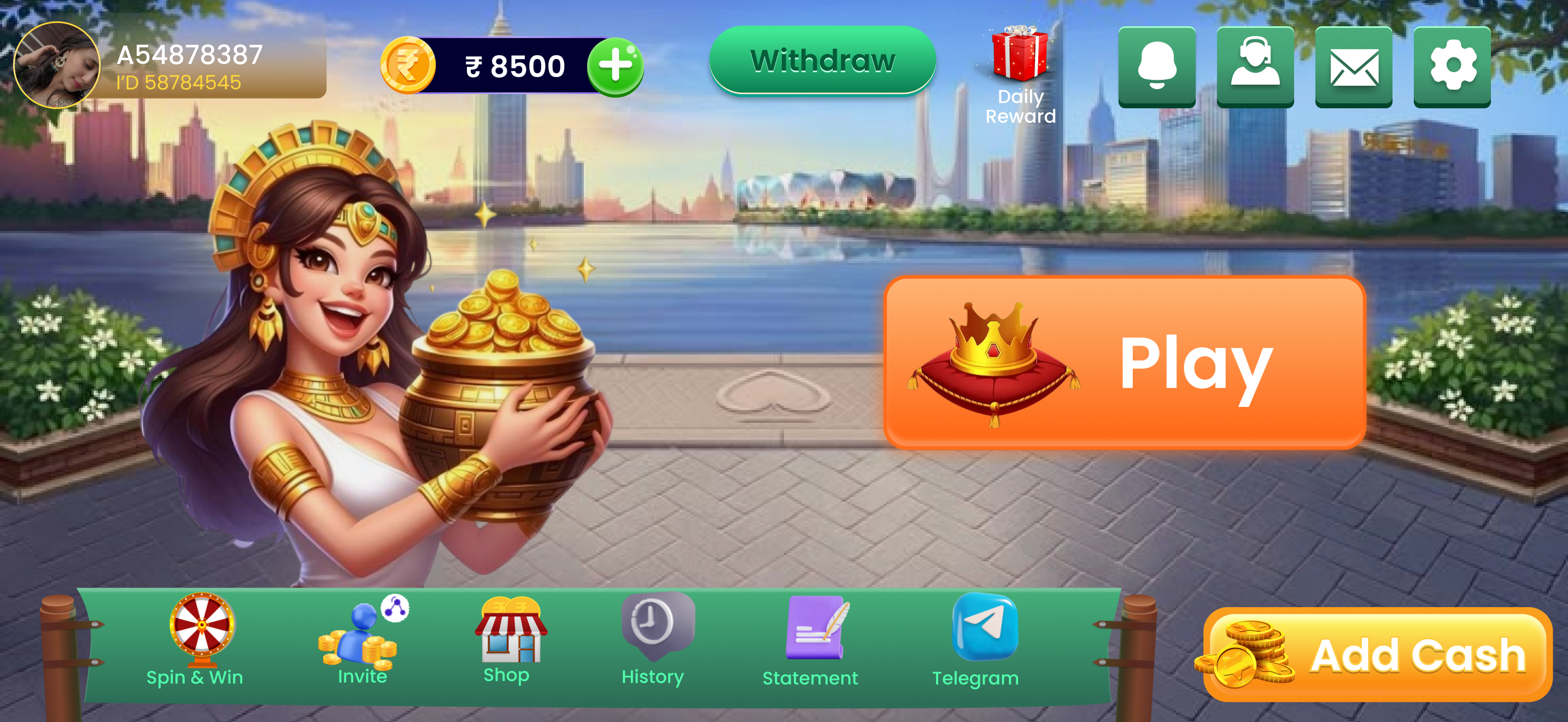 Game screen of deal rummy