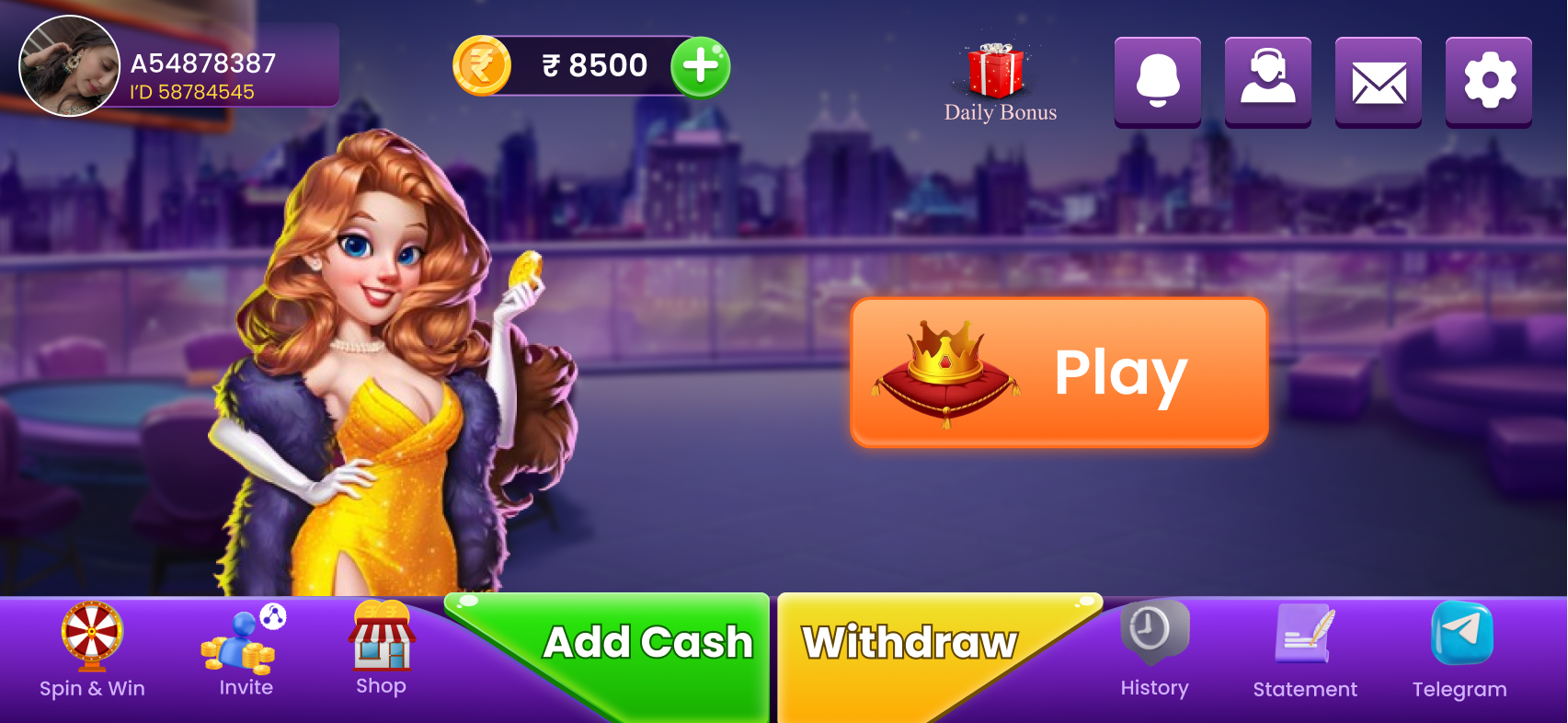 Game screen of private rummy