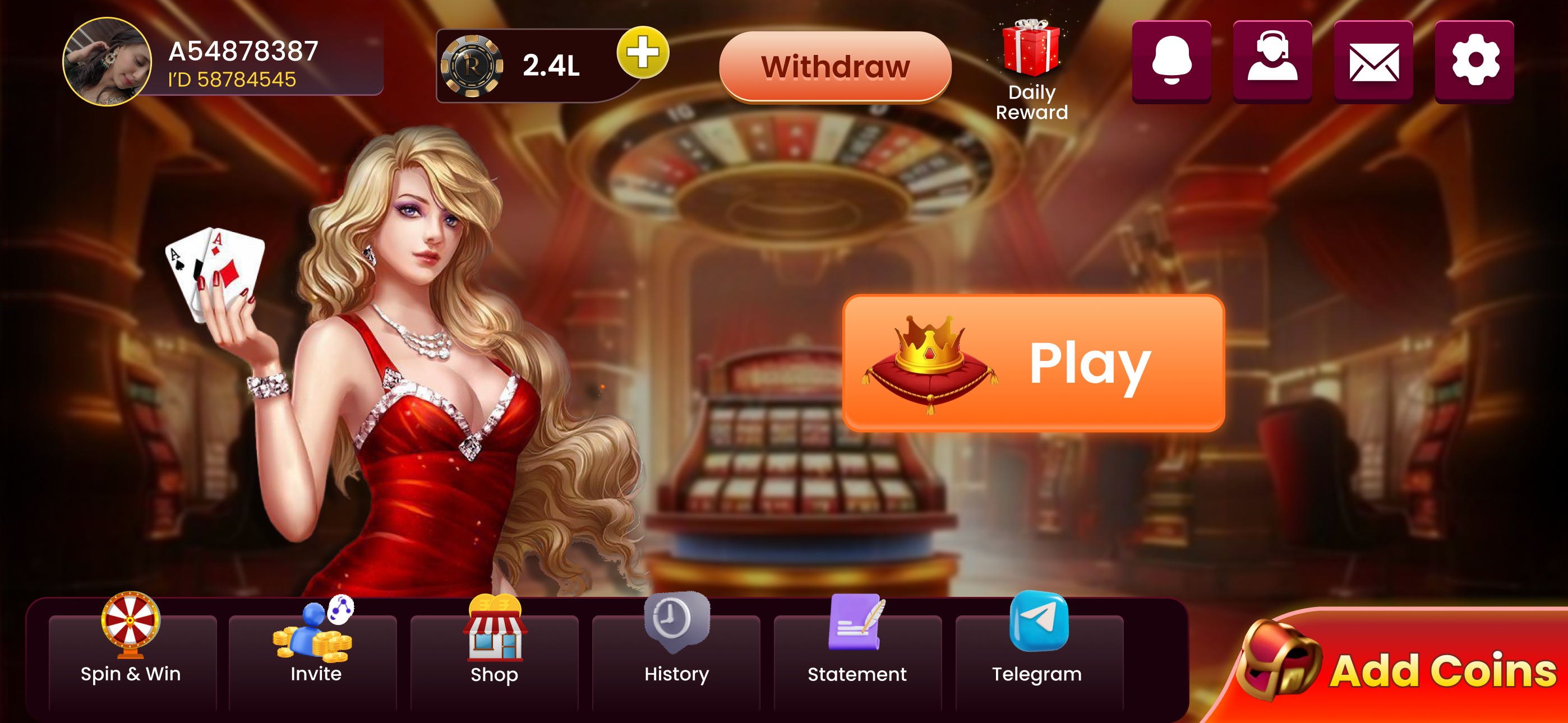 Game screen of deal rummy