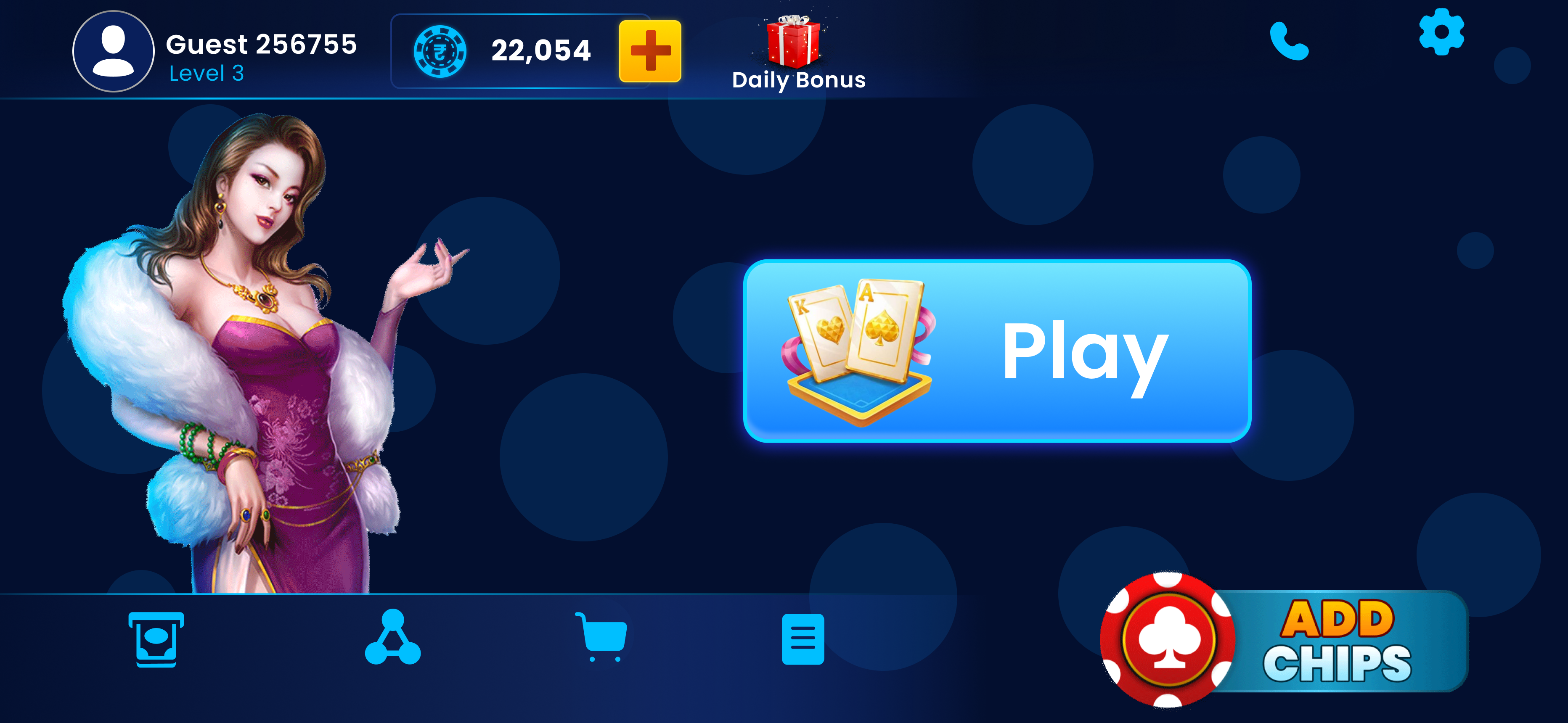 Game screen of private rummy