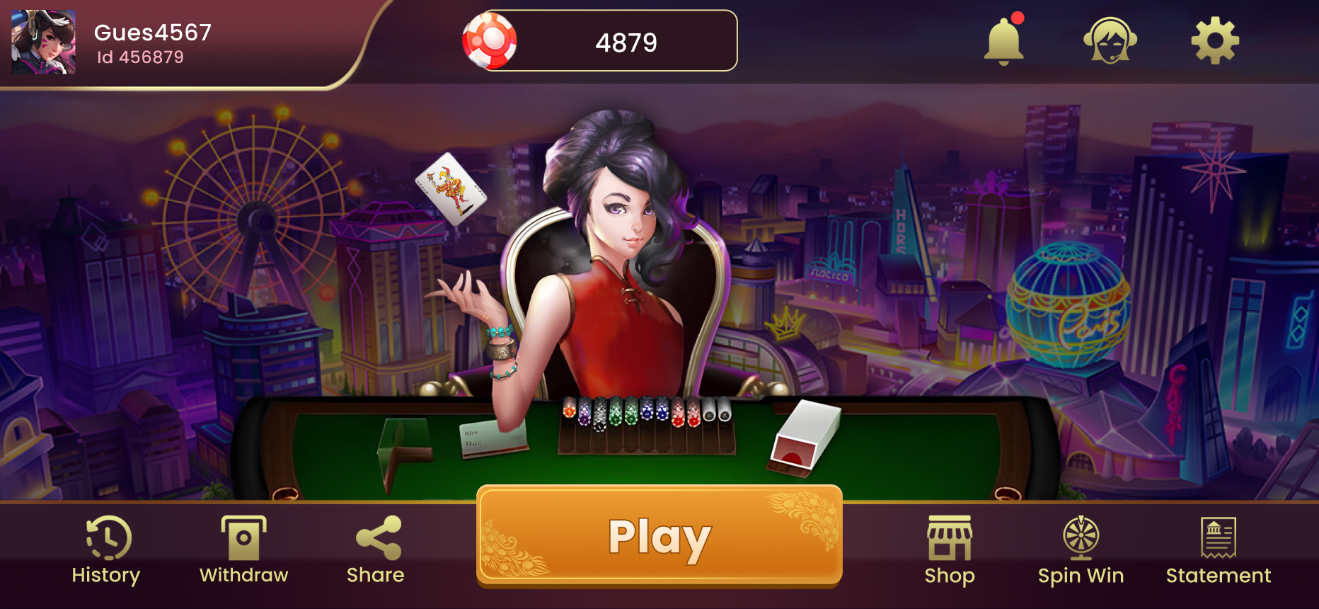 Game screen of pool rummy